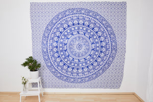Collido Mandala Wandtuch aus Indien | 100% Baumwolle | ca. 210x220 cm | Indischer Wandteppich als Überwurf oder Tagesdecke für Couch / Bett Queen Size